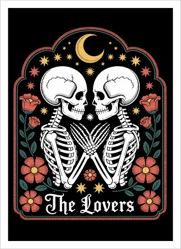 The Lovers Tarot Card Skeletons Gothic Romance Art