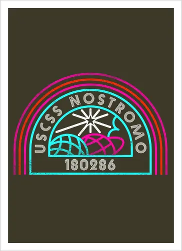 Retro Nostromo - Alien, Weyland yutani, xenomorph, yutani, colonial marines, headless hope, lv 426, lv426, Prometheus, Romulus, Weyland, facehugger, retro neon - Kunstdruck