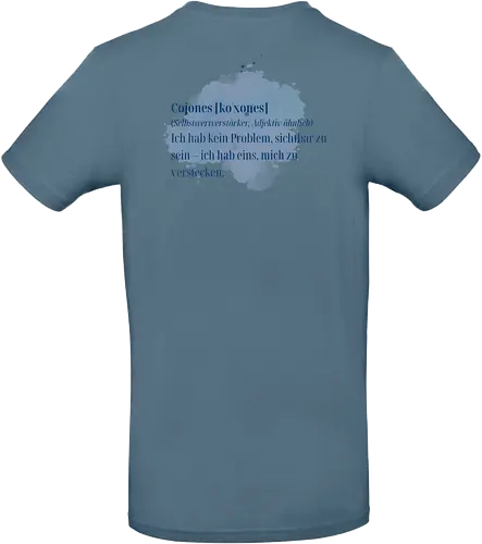 Cojones [koˈxones]-Selbstwertverstärker - Rückendruck - Cojones, Statement Shirt, Selbstwertverstärker, Sichtbar Sein, Selbstvertrauen, Innere Stärke, mut zeigen, Selbstbewusstsein, Mentale Klarheit, Haltung zeigen, Empowerment, Mindset Shirt, Stärke tragen, Motivation - Standard T-Shirt