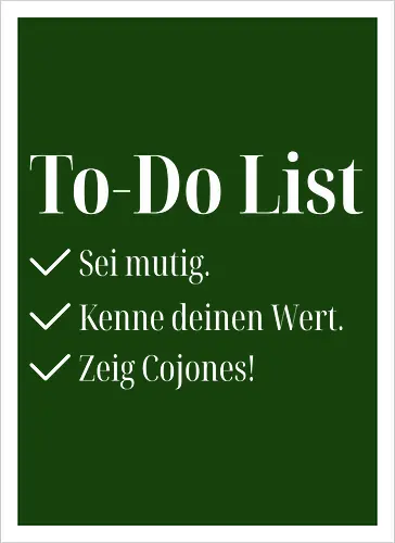 Cojones-To-Do List -Pocketdruck (helle Schrift)