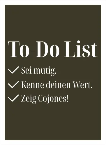 Cojones-To-Do List -Pocketdruck (helle Schrift)