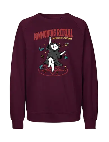 Pawmoning Ritual - cat, ritual, pawmoning, summoning, summon, humor, funny, Halloween, snacks, eat, dark, kawaii - Fairtrade Sweatshirt