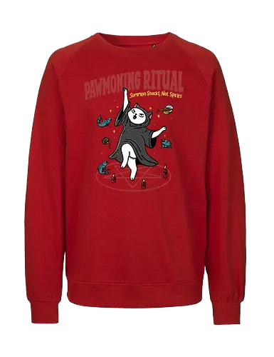 Pawmoning Ritual - cat, ritual, pawmoning, summoning, summon, humor, funny, Halloween, snacks, eat, dark, kawaii - Fairtrade Sweatshirt