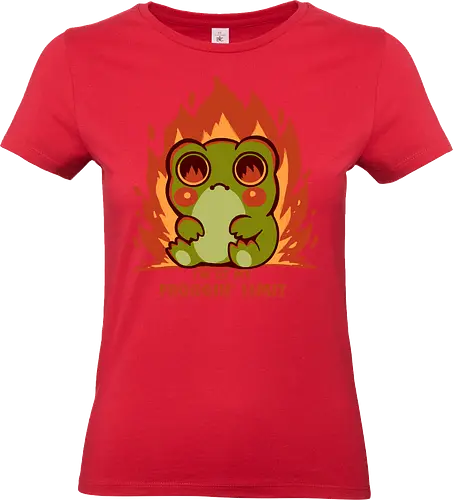 At my Froggin Limit - frog, frog burnout, tired frog, frogging limit, kawaii frog, frog anxiety, relatable, mood, frog meme, introvert frog, im done frog, exhausted, on fire, flames, sad cute frog - Standard T-Shirt (Frauen)