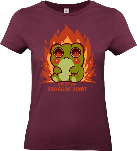 At my Froggin Limit - frog, frog burnout, tired frog, frogging limit, kawaii frog, frog anxiety, relatable, mood, frog meme, introvert frog, im done frog, exhausted, on fire, flames, sad cute frog - Standard T-Shirt (Frauen)