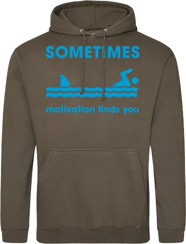 Sometimes Motivation Finds You" Funny Shark Swimmer Art
