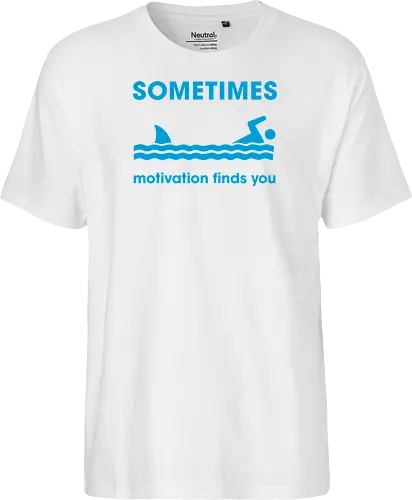 Sometimes Motivation Finds You" Funny Shark Swimmer Art