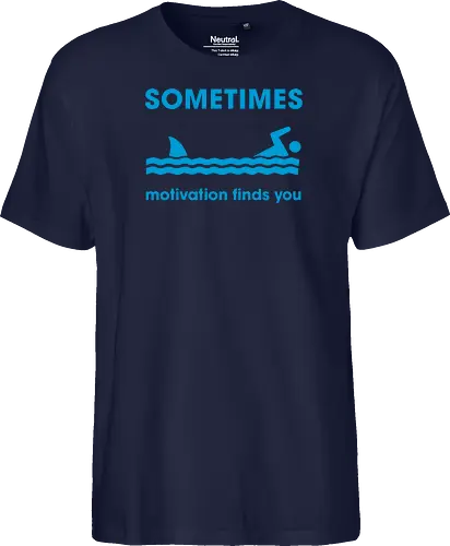 Sometimes Motivation Finds You" Funny Shark Swimmer Art