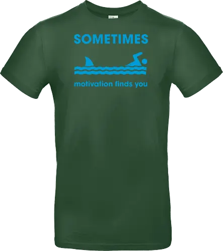Sometimes Motivation Finds You" Funny Shark Swimmer Art