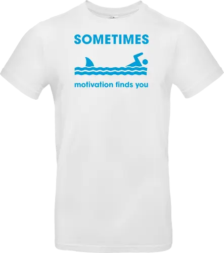 Sometimes Motivation Finds You" Funny Shark Swimmer Art