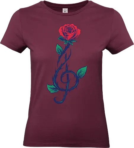 musical rose - rose art, rose design, red rose, black rose, gothic rose, vintage rose, aesthetic rose, watercolor rose, rose illustration, rose flower, floral rose, tattoo rose, blooming rose, rose love, minimal rose, music art, music design, music notes, treble clef, guitar art, piano art, violin art, music lover, retro music, rock music, classical music, music illustration, music festival, music vibes, music aesthetic - Standard T-Shirt (Frauen)