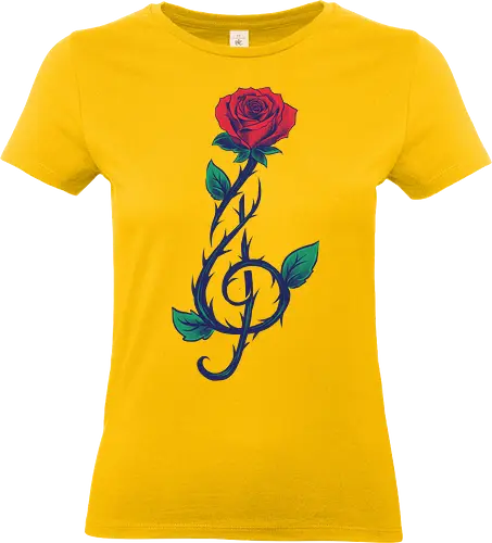 musical rose - rose art, rose design, red rose, black rose, gothic rose, vintage rose, aesthetic rose, watercolor rose, rose illustration, rose flower, floral rose, tattoo rose, blooming rose, rose love, minimal rose, music art, music design, music notes, treble clef, guitar art, piano art, violin art, music lover, retro music, rock music, classical music, music illustration, music festival, music vibes, music aesthetic - Standard T-Shirt (Frauen)