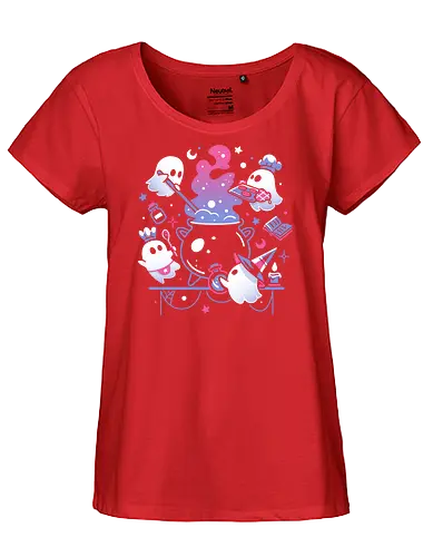 Spooky Ghost Party - ghosts, cauldron, halloween, haunted, cute ghost, creepy cute, kawaii, magical, pastel goth, potion, spooky, witchy, baking, cookie, october - Fairtrade Girl Shirt
