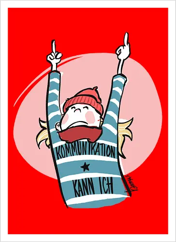 Ringeldinger "Kommunikation .." - Ringelpullisprüche, Ringeldinger, streifenweise, Spruch, Weisheit, Motivation, Ringelpulli, Sprüche Shirt, Cartoon Illustration, Statement Shirt, Handgezeichnet, Humor, Kommunikation, Selbstironie, Streifenpulli, Spruchshirt deutsch - Kunstdruck