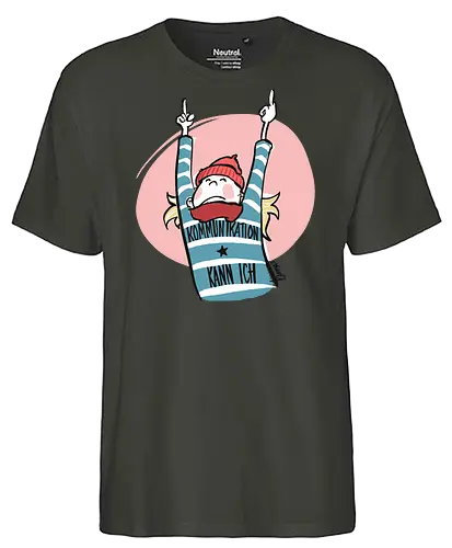 Ringeldinger "Kommunikation .." - Ringelpullisprüche, Ringeldinger, streifenweise, Spruch, Weisheit, Motivation, Ringelpulli, Sprüche Shirt, Cartoon Illustration, Statement Shirt, Handgezeichnet, Humor, Kommunikation, Selbstironie, Streifenpulli, Spruchshirt deutsch - Fairtrade T-Shirt