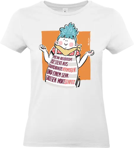 Ringeldinger "Mein Vermögen .." - Ringelpullisprüche, Ringeldinger, streifenweise, Spruch, Wortschatz, Weisheit, Motivation, Ringelpulli, Sprüche Shirt, Cartoon Illustration, Statement Shirt, Handgezeichnet, Humor, Selbstironie, Streifenpulli, Spruchshirt deutsch - Standard T-Shirt (Frauen)