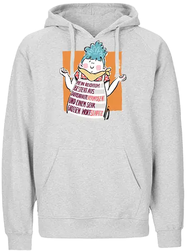 Ringeldinger "Mein Vermögen .." - Ringelpullisprüche, Ringeldinger, streifenweise, Spruch, Wortschatz, Weisheit, Motivation, Ringelpulli, Sprüche Shirt, Cartoon Illustration, Statement Shirt, Handgezeichnet, Humor, Selbstironie, Streifenpulli, Spruchshirt deutsch - Fairtrade Hoodie
