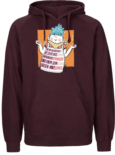 Ringeldinger "Mein Vermögen .." - Ringelpullisprüche, Ringeldinger, streifenweise, Spruch, Wortschatz, Weisheit, Motivation, Ringelpulli, Sprüche Shirt, Cartoon Illustration, Statement Shirt, Handgezeichnet, Humor, Selbstironie, Streifenpulli, Spruchshirt deutsch - Fairtrade Hoodie