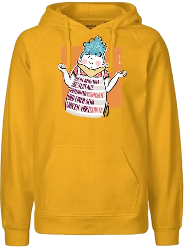 Ringeldinger "Mein Vermögen .." - Ringelpullisprüche, Ringeldinger, streifenweise, Spruch, Wortschatz, Weisheit, Motivation, Ringelpulli, Sprüche Shirt, Cartoon Illustration, Statement Shirt, Handgezeichnet, Humor, Selbstironie, Streifenpulli, Spruchshirt deutsch - Fairtrade Hoodie