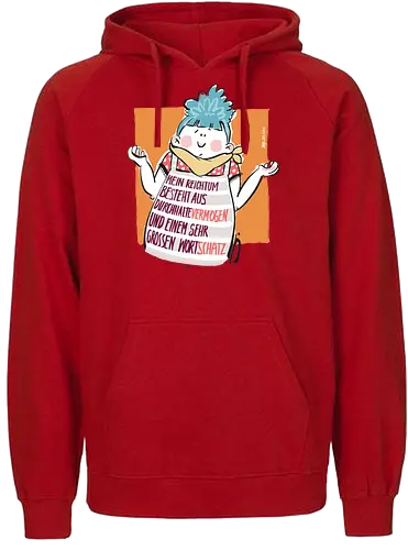 Ringeldinger "Mein Vermögen .." - Ringelpullisprüche, Ringeldinger, streifenweise, Spruch, Wortschatz, Weisheit, Motivation, Ringelpulli, Sprüche Shirt, Cartoon Illustration, Statement Shirt, Handgezeichnet, Humor, Selbstironie, Streifenpulli, Spruchshirt deutsch - Fairtrade Hoodie