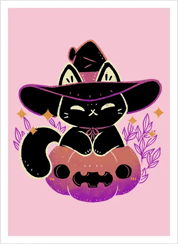 Cute Halloween Cat on Pumpkin