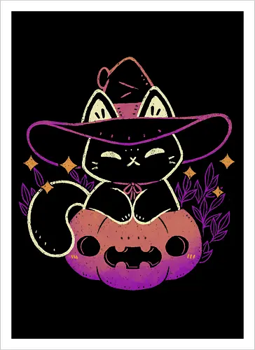 Cute Halloween Cat on Pumpkin