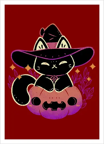 Cute Halloween Cat on Pumpkin