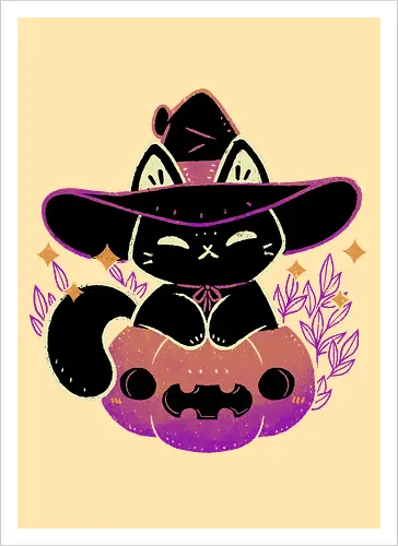 Cute Halloween Cat on Pumpkin