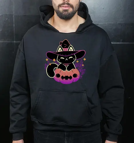 Cute Halloween Cat on Pumpkin