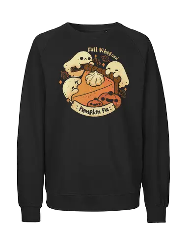 Fall Vibes and Pumpkin Pie Halloween - pumpkin pie, cute ghost, halloween, pumpkin, fall, autumn, warm, food, cake, cinnamon, cozy, kawaii ghost, spooky cute, cream, xmorfina - Fairtrade Sweatshirt