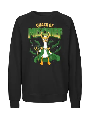Quack Of Mischief - duck, loki, Comic, superhero, funny - Fairtrade Sweatshirt