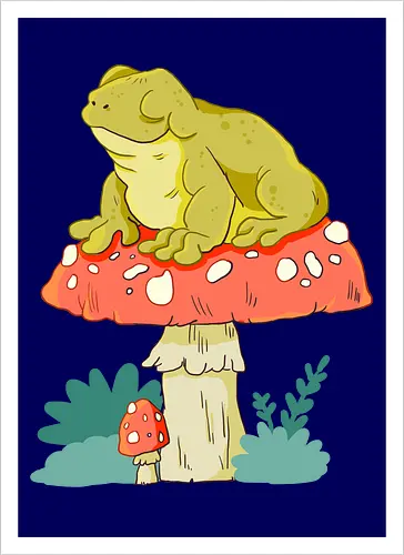 Frosch auf Pilz
