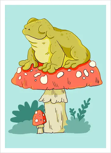 Frosch auf Pilz