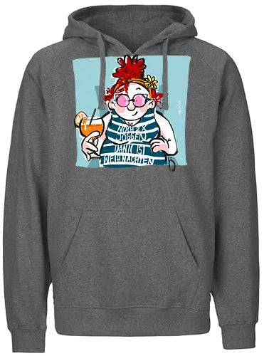 Ringeldinger "Noch 2 x Joggen..." - Humor, Joggen, Sport, Sportmuffel, Selbstironie, Streifenpulli, Spruchshirt deutsch, Ringelpullisprüche, Ringeldinger, streifenweise, Spruch, Weisheit, Motivation, Ringelpulli, Sprüche Shirt, Cartoon Illustration, Statement Shirt, Handgezeichnet - Fairtrade Hoodie