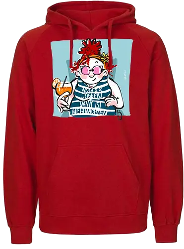 Ringeldinger "Noch 2 x Joggen..." - Humor, Joggen, Sport, Sportmuffel, Selbstironie, Streifenpulli, Spruchshirt deutsch, Ringelpullisprüche, Ringeldinger, streifenweise, Spruch, Weisheit, Motivation, Ringelpulli, Sprüche Shirt, Cartoon Illustration, Statement Shirt, Handgezeichnet - Fairtrade Hoodie