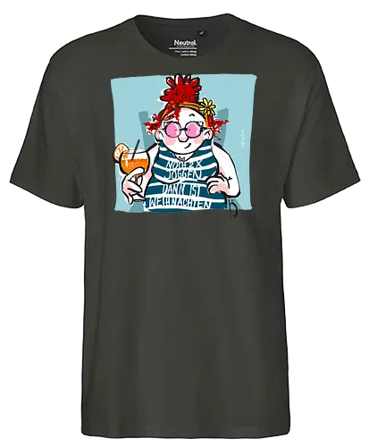 Ringeldinger "Noch 2 x Joggen..." - Humor, Joggen, Sport, Sportmuffel, Selbstironie, Streifenpulli, Spruchshirt deutsch, Ringelpullisprüche, Ringeldinger, streifenweise, Spruch, Weisheit, Motivation, Ringelpulli, Sprüche Shirt, Cartoon Illustration, Statement Shirt, Handgezeichnet - Fairtrade T-Shirt