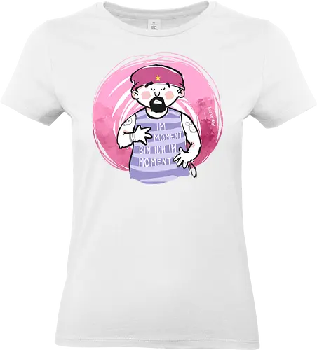 Ringeldinger "Im Moment .." - Ringelpullisprüche, Ringeldinger, streifenweise, Spruch, Weisheit, Motivation, Ringelpulli, Sprüche Shirt, Cartoon Illustration, Statement Shirt, Handgezeichnet, Achtsamkeit, Meditation, chillen, Humor, Selbstironie, Streifenpulli, Spruchshirt deutsch - Standard T-Shirt (Frauen)