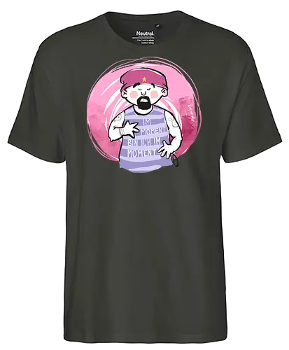 Ringeldinger "Im Moment .." - Ringelpullisprüche, Ringeldinger, streifenweise, Spruch, Weisheit, Motivation, Ringelpulli, Sprüche Shirt, Cartoon Illustration, Statement Shirt, Handgezeichnet, Achtsamkeit, Meditation, chillen, Humor, Selbstironie, Streifenpulli, Spruchshirt deutsch - Fairtrade T-Shirt