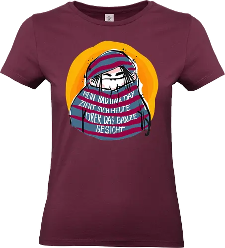 Ringeldinger "Mein Bad Hair Day .." - Ringelpullisprüche, Ringeldinger, streifenweise, Spruch, Weisheit, Motivation, Ringelpulli, Sprüche Shirt, Cartoon Illustration, Badhairday, Style, Beauty, Statement Shirt, Handgezeichnet, Humor, Selbstironie, Streifenpulli, Spruchshirt deutsch - Standard T-Shirt (Frauen)