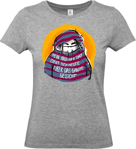 Ringeldinger "Mein Bad Hair Day .." - Ringelpullisprüche, Ringeldinger, streifenweise, Spruch, Weisheit, Motivation, Ringelpulli, Sprüche Shirt, Cartoon Illustration, Badhairday, Style, Beauty, Statement Shirt, Handgezeichnet, Humor, Selbstironie, Streifenpulli, Spruchshirt deutsch - Standard T-Shirt (Frauen)