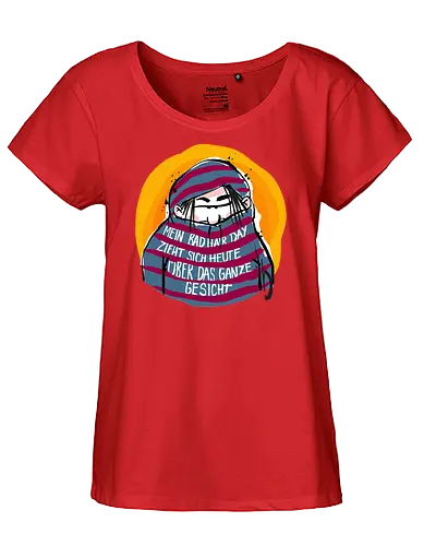 Ringeldinger "Mein Bad Hair Day .." - Ringelpullisprüche, Ringeldinger, streifenweise, Spruch, Weisheit, Motivation, Ringelpulli, Sprüche Shirt, Cartoon Illustration, Badhairday, Style, Beauty, Statement Shirt, Handgezeichnet, Humor, Selbstironie, Streifenpulli, Spruchshirt deutsch - Fairtrade Girl Shirt
