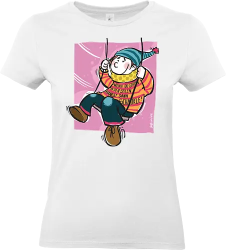 Ringeldinger "Wenn du schon in den Seilen hängst .." - Ringelpullisprüche, Ringeldinger, streifenweise, Spruch, Weisheit, Motivation, Ringelpulli, Sprüche Shirt, Cartoon Illustration, Statement Shirt, Handgezeichnet, Humor, Selbstironie, Streifenpulli, Spruchshirt deutsch - Standard T-Shirt (Frauen)
