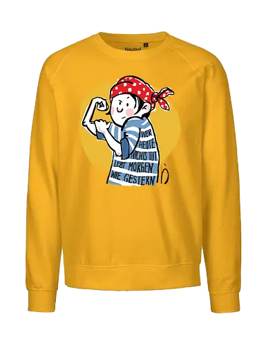 Ringeldinger "Wer heute nichts tut .." - Ringelpullisprüche, Ringeldinger, streifenweise, Spruch, Weisheit, Motivation, Ringelpulli, Sprüche Shirt, Cartoon Illustration, Statement Shirt, Handgezeichnet, Humor, Selbstironie, Streifenpulli, Spruchshirt deutsch - Fairtrade Sweatshirt