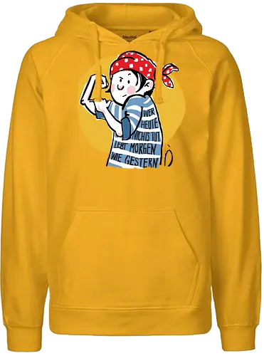 Ringeldinger "Wer heute nichts tut .." - Ringelpullisprüche, Ringeldinger, streifenweise, Spruch, Weisheit, Motivation, Ringelpulli, Sprüche Shirt, Cartoon Illustration, Statement Shirt, Handgezeichnet, Humor, Selbstironie, Streifenpulli, Spruchshirt deutsch - Fairtrade Hoodie