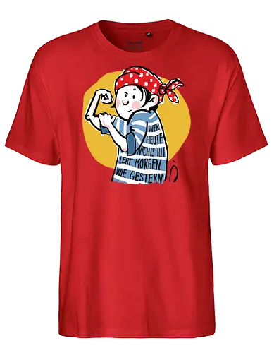 Ringeldinger "Wer heute nichts tut .." - Ringelpullisprüche, Ringeldinger, streifenweise, Spruch, Weisheit, Motivation, Ringelpulli, Sprüche Shirt, Cartoon Illustration, Statement Shirt, Handgezeichnet, Humor, Selbstironie, Streifenpulli, Spruchshirt deutsch - Fairtrade T-Shirt