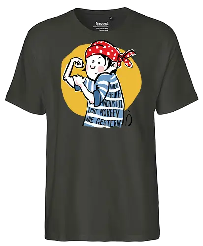 Ringeldinger "Wer heute nichts tut .." - Ringelpullisprüche, Ringeldinger, streifenweise, Spruch, Weisheit, Motivation, Ringelpulli, Sprüche Shirt, Cartoon Illustration, Statement Shirt, Handgezeichnet, Humor, Selbstironie, Streifenpulli, Spruchshirt deutsch - Fairtrade T-Shirt