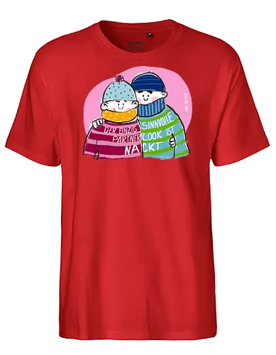 Ringeldinger "Partnerlook" - Ringelpullisprüche, Ringeldinger, streifenweise, Partnerlook, Partner, Beziehung, nackt, Spruch, Weisheit, Motivation, Ringelpulli, Sprüche Shirt, Cartoon Illustration, Statement Shirt, Handgezeichnet, Humor, Selbstironie, Streifenpulli, Spruchshirt deutsch - Fairtrade T-Shirt