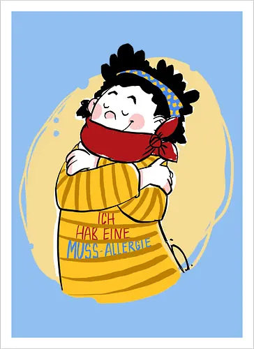 Mussallergie - Ringelpullisprüche, Ringeldinger, streifenweise, Spruch, Weisheit, Motivation, Ringelpulli, SprücheShirt, Cartoon Illustration, Statement, Handgezeichnet, Humor, Selbstironie, Streifenpulli, Spruchshirt, deutsch, Mussallergie, Faulsein - Kunstdruck
