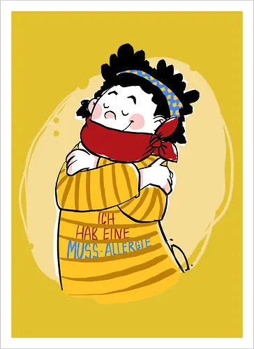 Mussallergie - Ringelpullisprüche, Ringeldinger, streifenweise, Spruch, Weisheit, Motivation, Ringelpulli, SprücheShirt, Cartoon Illustration, Statement, Handgezeichnet, Humor, Selbstironie, Streifenpulli, Spruchshirt, deutsch, Mussallergie, Faulsein - Kunstdruck