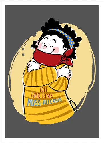 Mussallergie - Ringelpullisprüche, Ringeldinger, streifenweise, Spruch, Weisheit, Motivation, Ringelpulli, SprücheShirt, Cartoon Illustration, Statement, Handgezeichnet, Humor, Selbstironie, Streifenpulli, Spruchshirt, deutsch, Mussallergie, Faulsein - Kunstdruck